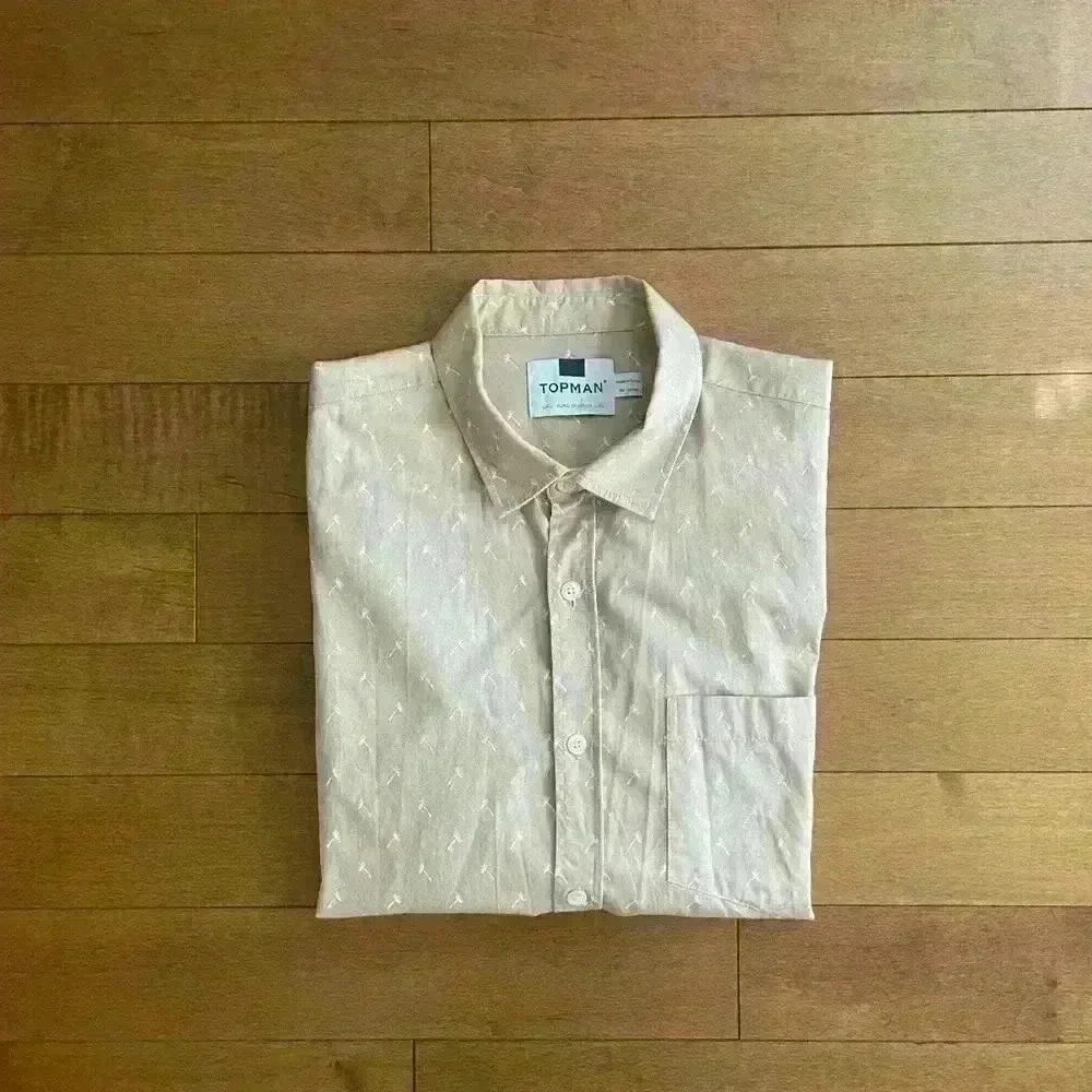 Top Man | Tan short sleeve button down shirt size large